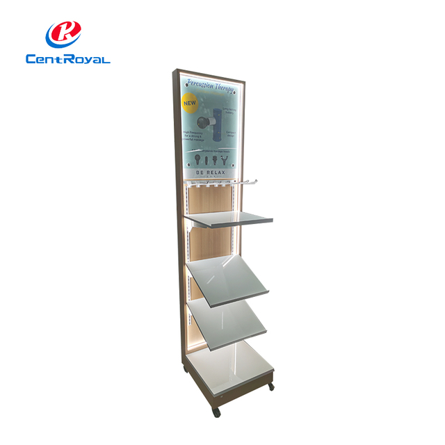 Mobile Tiered Wood - Acrylic Display With LED Lightbox For Wellness Products