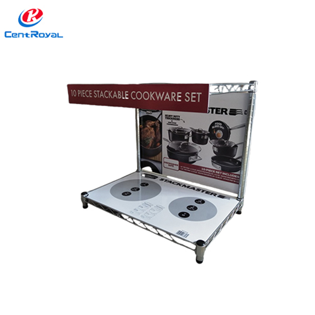 Mobile Metal Cookware Display Rack: Stackable Set Showcase