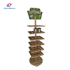 Wooden Rotating Multi-Tier Ceramic Cup Display Stand with Grid Shelves & Rolling Base - Retail Showcase