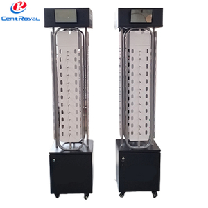 Branded Metal Rotating Eyewear Display Rack with Wheels, 360° Spin Optical Shop Glasses Showcase