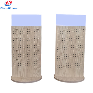Wooden Perforated Panel Display Rack with Hooks & Top Signage, Retail Stand for Boutique Merchandise