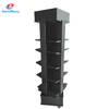 Wooden Multi - Tier Rotating Display Rack with Wheels, Tilted Shelves for Journals & Books