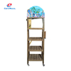 Wooden Multi-Tier Coffee Display Stand with Rolling Base & Grid Shelves - Retail Rack for Beverage Merchandise