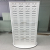 White Slatwall Rotating Display Stand with Acrylic Shelves Metal Hooks