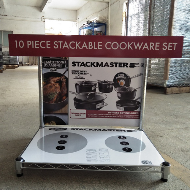 Mobile Metal Cookware Display Rack: Stackable Set Showcase