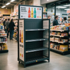 Metal MultiTier Grid Shelf Display Rack with Signage, Customizable for Retail Store Beverage Promotions