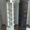 Wooden Multi - Tier Rotating Display Rack with Wheels, Tilted Shelves for Journals & Books