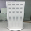 White Slatwall Rotating Display Stand with Acrylic Shelves Metal Hooks