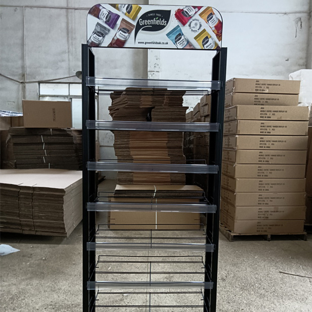 Multi - Tier Metal - Acrylic Display Rack: Branded Header for Retail