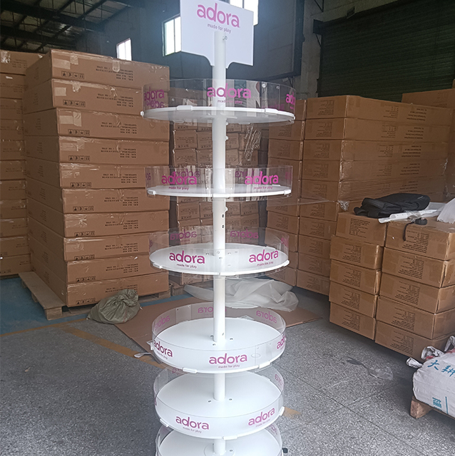 Rotating Multi Tier Display Stand Branded Acrylic Mobile Casters