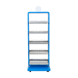 Mobile Display Rack with Wheels & Metal Grid Shelves for Retail Promotion