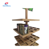 Wooden Rotating Multi-Tier Ceramic Cup Display Stand with Grid Shelves & Rolling Base - Retail Showcase