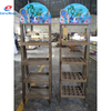 Wooden Multi-Tier Coffee Display Stand with Rolling Base & Grid Shelves - Retail Rack for Beverage Merchandise