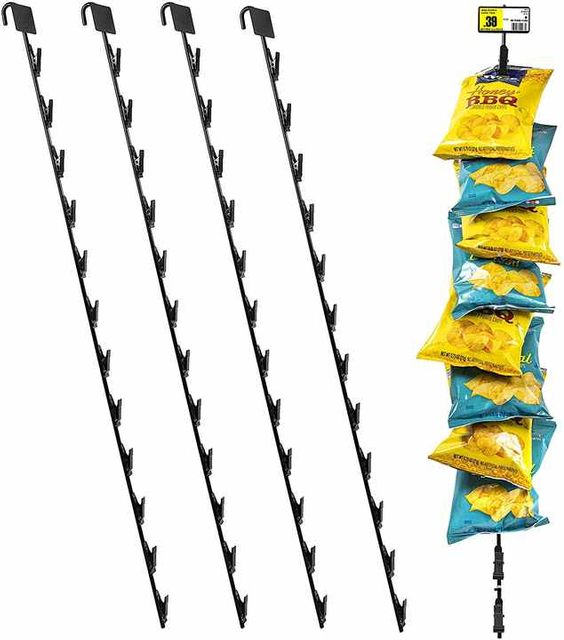 Hanging Metal Display Rack With Adjustable Clips For Snacks