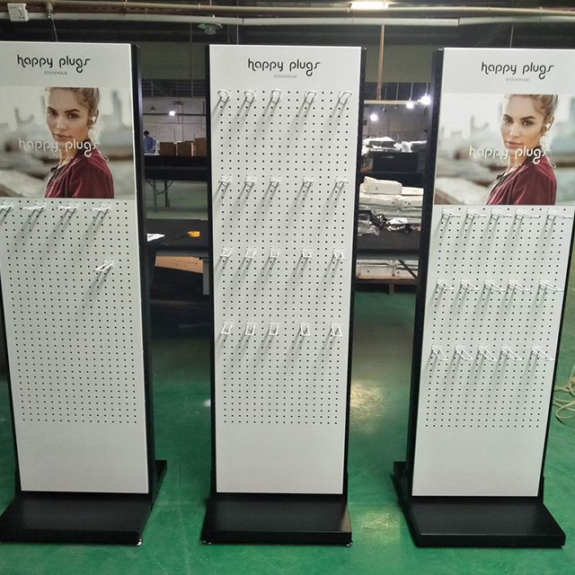 Happy Plugs Branded Vertical Perforated Display Stand for Electronics