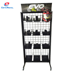Metal Wire Grid Helmet Display Rack with Signage & Wheels, Mobile Retail Stand for Motorcycle/Sports Helmets