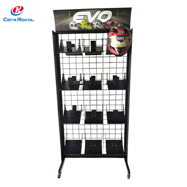 Branded Rolling Tiered Metal Display Rack For Motorcycle Helmets