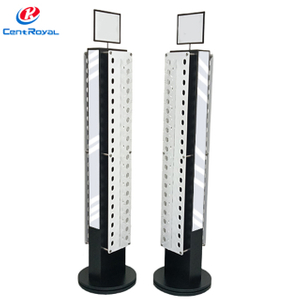 Metal Eyewear Display Rack with Mirror & Perforated Panel, Adjustable Hooks for Optical Shops