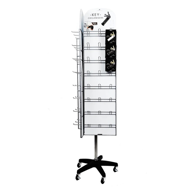 Rotating Metal Display Rack With Adjustable Hooks For Key Organisers