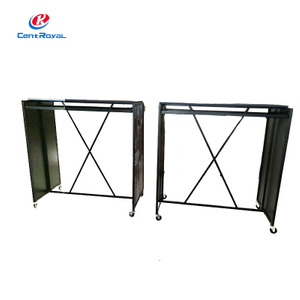 Folding Metal Garment Rack with Rolling Base & Poster Panel - Mobile Retail Display for Clothing Exhibition