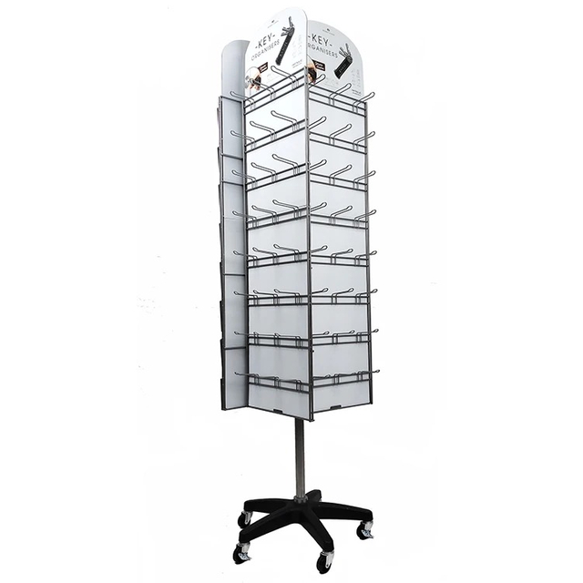 Rotating Metal Display Rack With Adjustable Hooks For Key Organisers