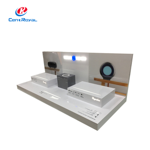 Illuminated Acrylic & Metal Speaker Display Stand - Multi-Tier Retail Rack for Audio Product Exhibition & Showcase