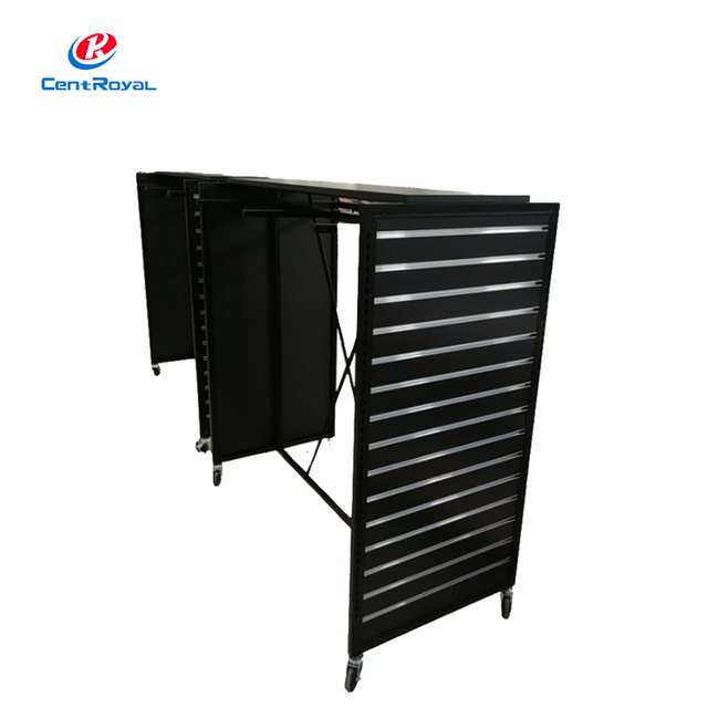 Folding Metal Garment Rack with Rolling Base & Poster Panel - Mobile Retail Display for Clothing Exhibition