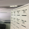 White Slatwall Rotating Display Stand with Acrylic Shelves Metal Hooks