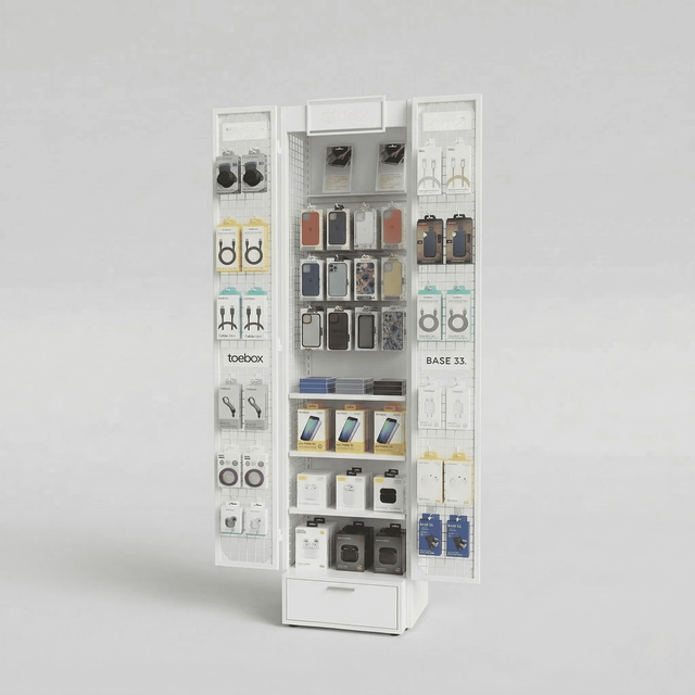 Изготовленная на заказ фирменная напольная белая многофункциональная стойка для показа кабеля в чехле для телефона 3C Produc 