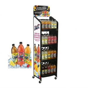 Wheeled Custom Branded 4-Tier Floor Rolling Mobile Vertical Bottle Drink Beverage Display Stand 