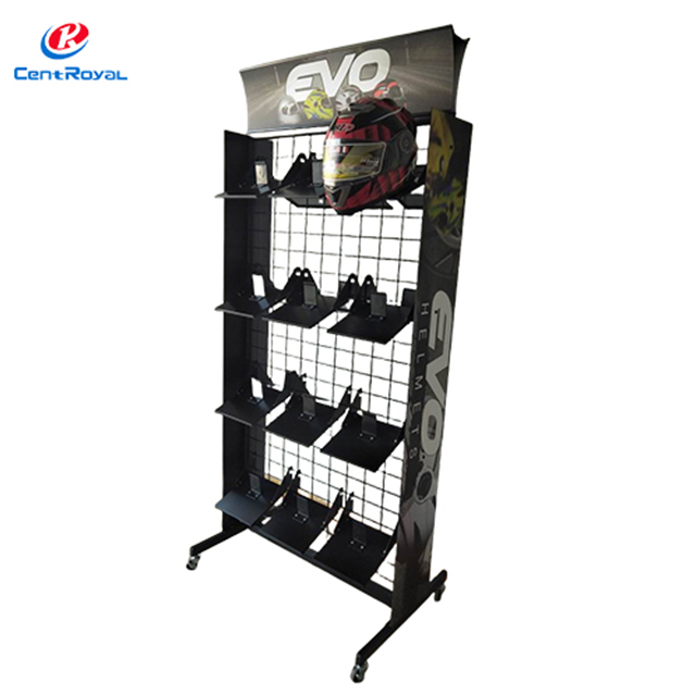 Branded Rolling Tiered Metal Display Rack For Motorcycle Helmets