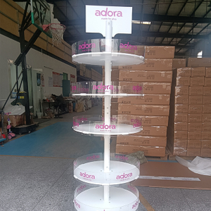 Rotating Multi - Tier Acrylic Display Rack with Branding Signage & Wheels, Retail Stand for Toys/Gifts