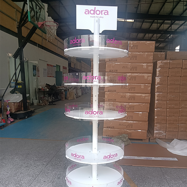 Rotating Multi Tier Display Stand Branded Acrylic Mobile Casters