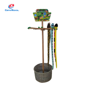 Wooden Rotating Kids’ Toy Display Stand with Hooks Wicker Basket - Plush Toy Rack for Retail