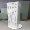 White Slatwall Rotating Display Stand with Acrylic Shelves Metal Hooks