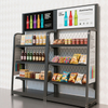 Metal MultiTier Grid Shelf Display Rack with Signage, Customizable for Retail Store Beverage Promotions
