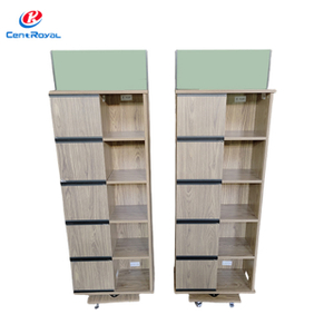 Wooden Multi - Tier Retail Display Rack with Cabinets & Wheels, Mobile Shelf for Merchandise Showcase