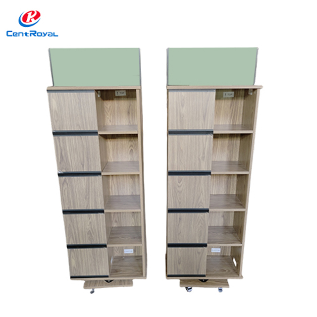 Branded Rolling Wooden Display Stand for Remington Grooming