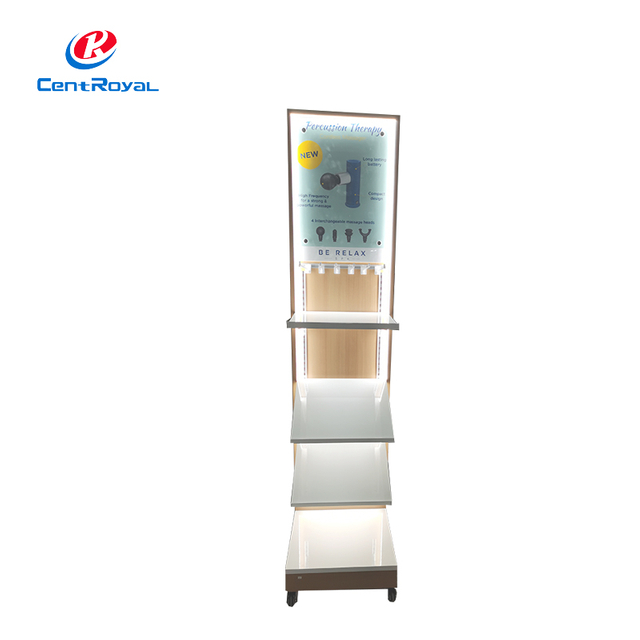 Mobile Tiered Wood - Acrylic Display With LED Lightbox For Wellness Products
