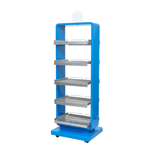 Mobile Display Rack with Wheels & Metal Grid Shelves for Retail Promotion
