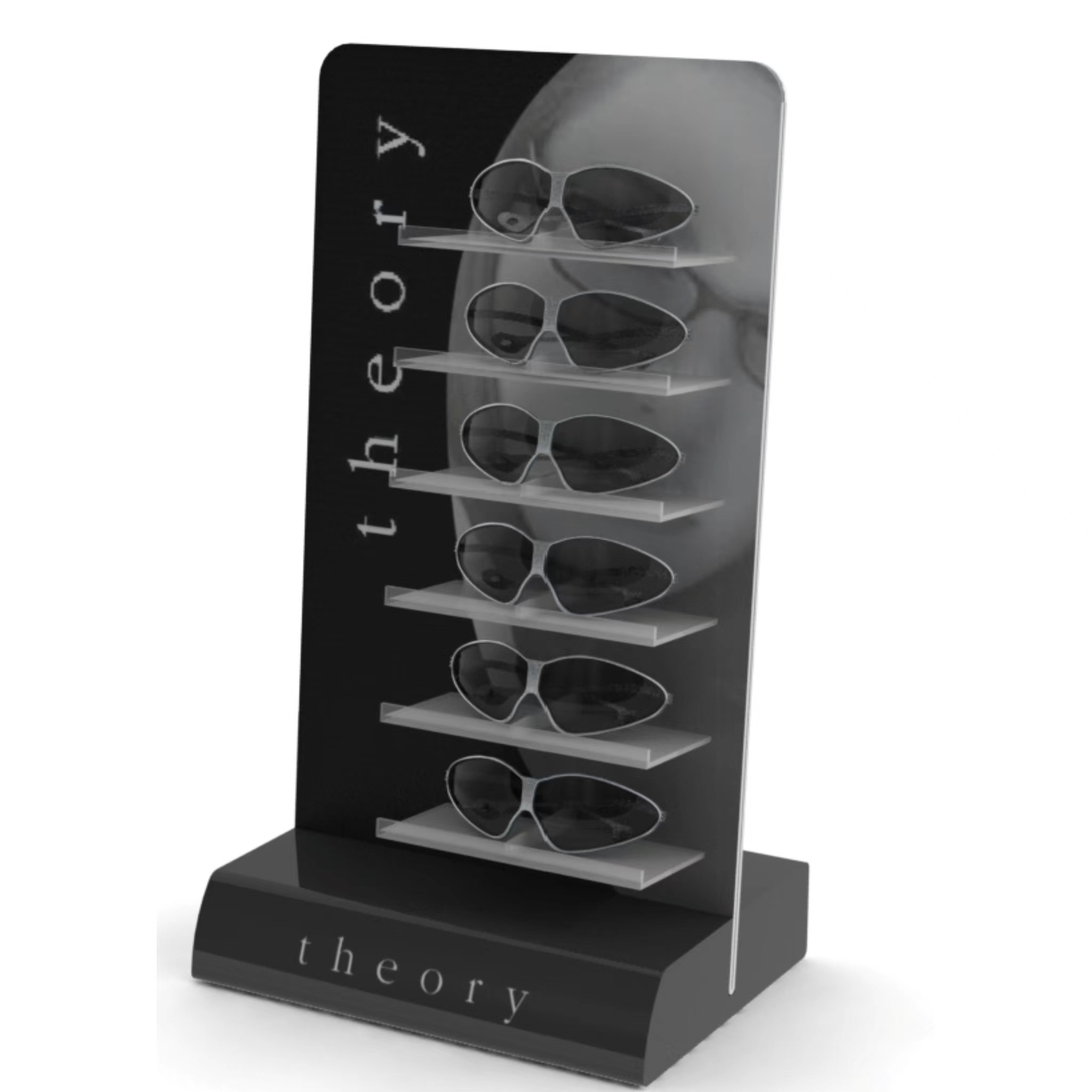 Optimized retail acrylic display rack layout on a countertop
