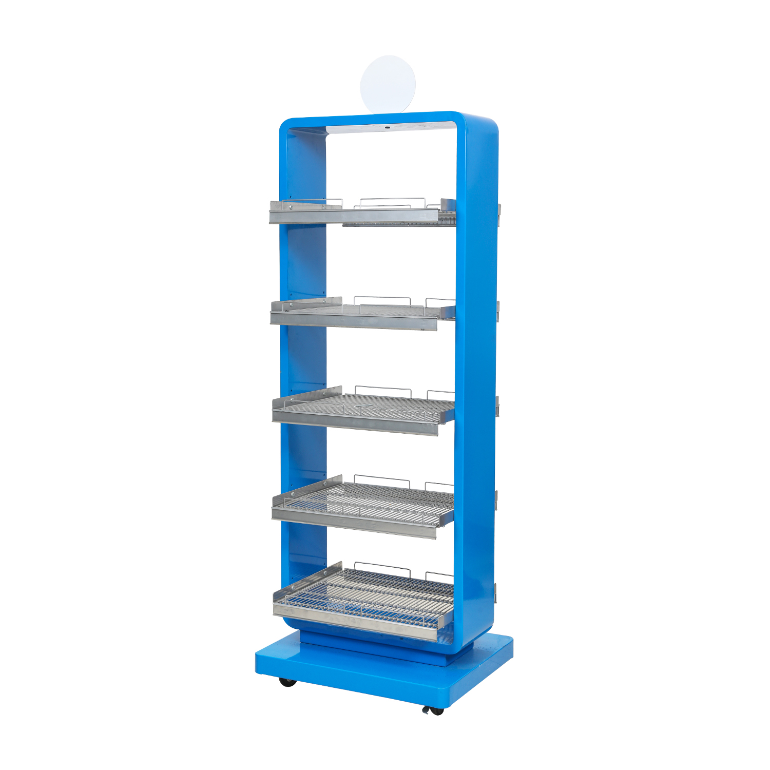 Retail store environment showing durable metal display fixtures