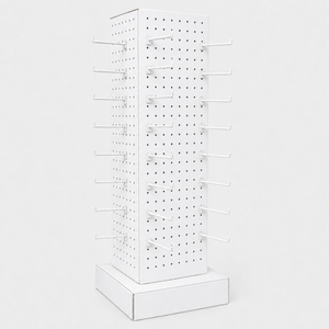 Custom Seasonal Promotional Cardboard Pegboard 4-Sided Floor Standing Peg Hook Display Rack for Christmas Holiday Greeting Cards 