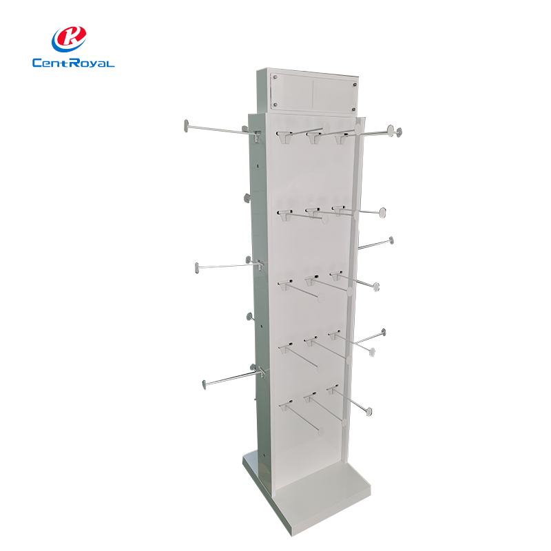 Hybrid metal and acrylic jewelry display rack showing safe storage setup